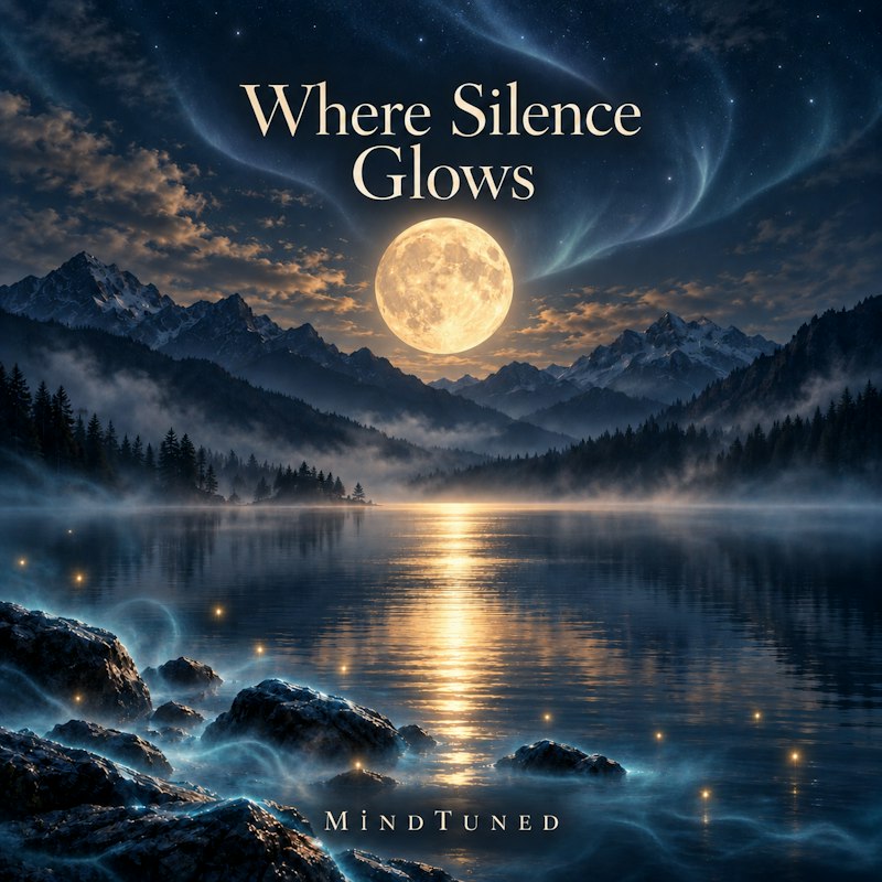 Where Silence Glows album cover: a moonlit lake beneath mountain peaks